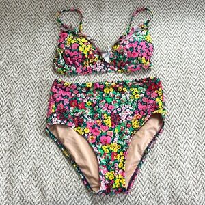 J. Crew Factory Floral Bikini - Pink, Green, Yellow